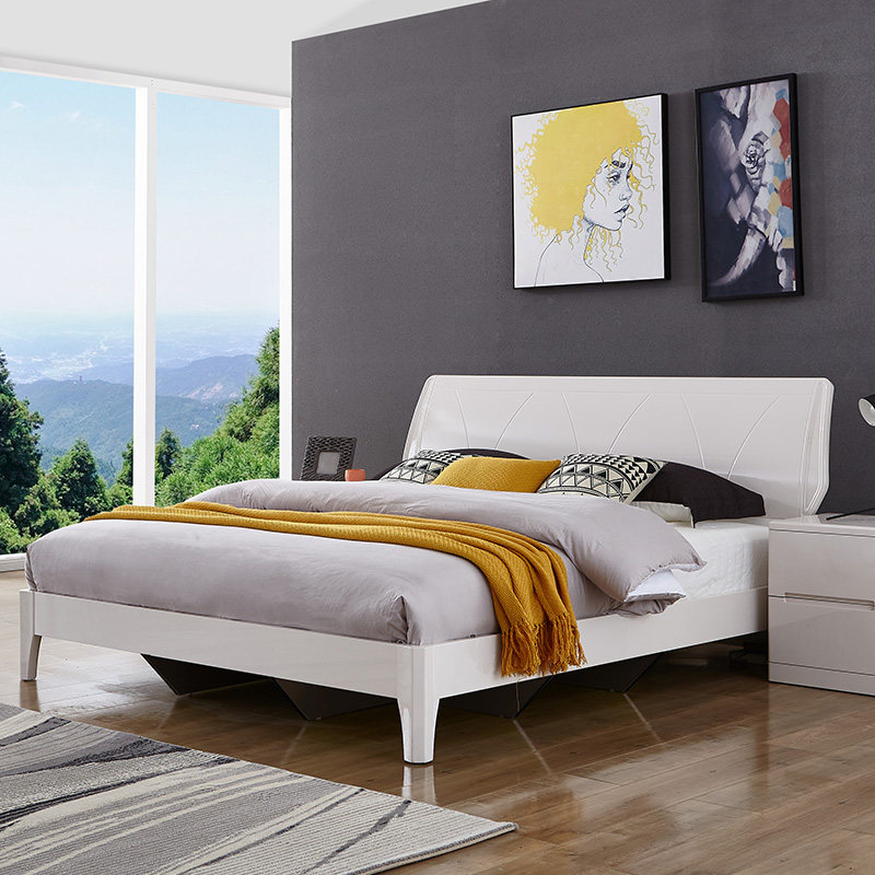 掌上明珠家居 白色烤漆床1.8米双人大床床头柜卧室高箱储物床组合