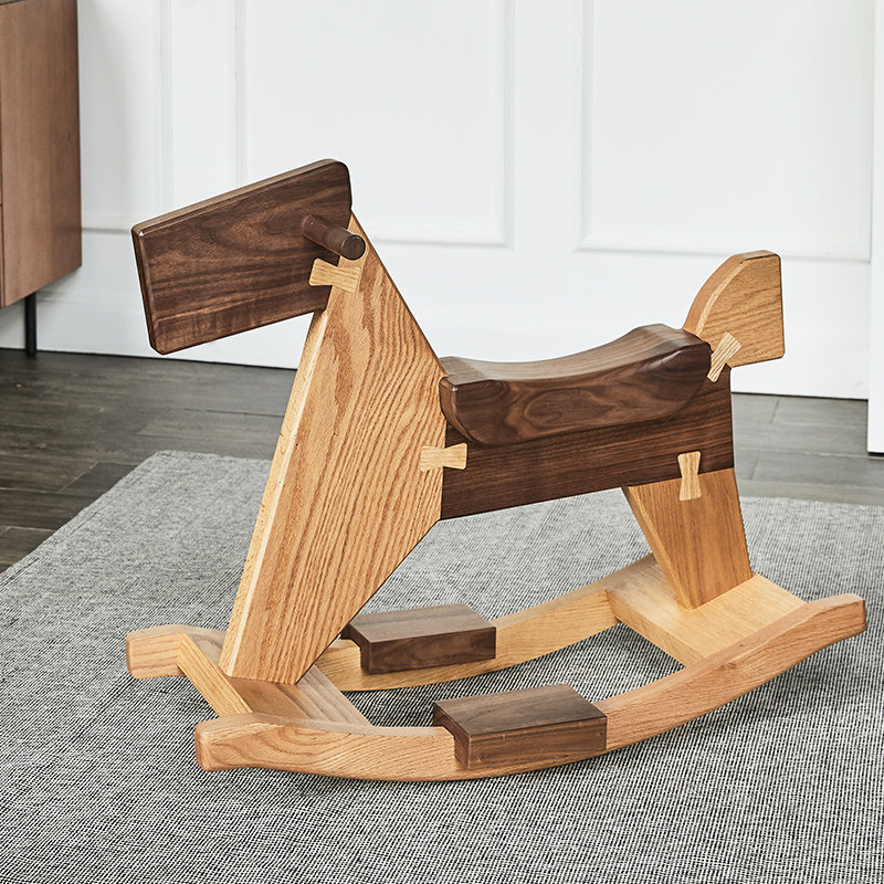 dojus度假北欧木马实木儿童摇摇马原木玩具摇摇沙发椅