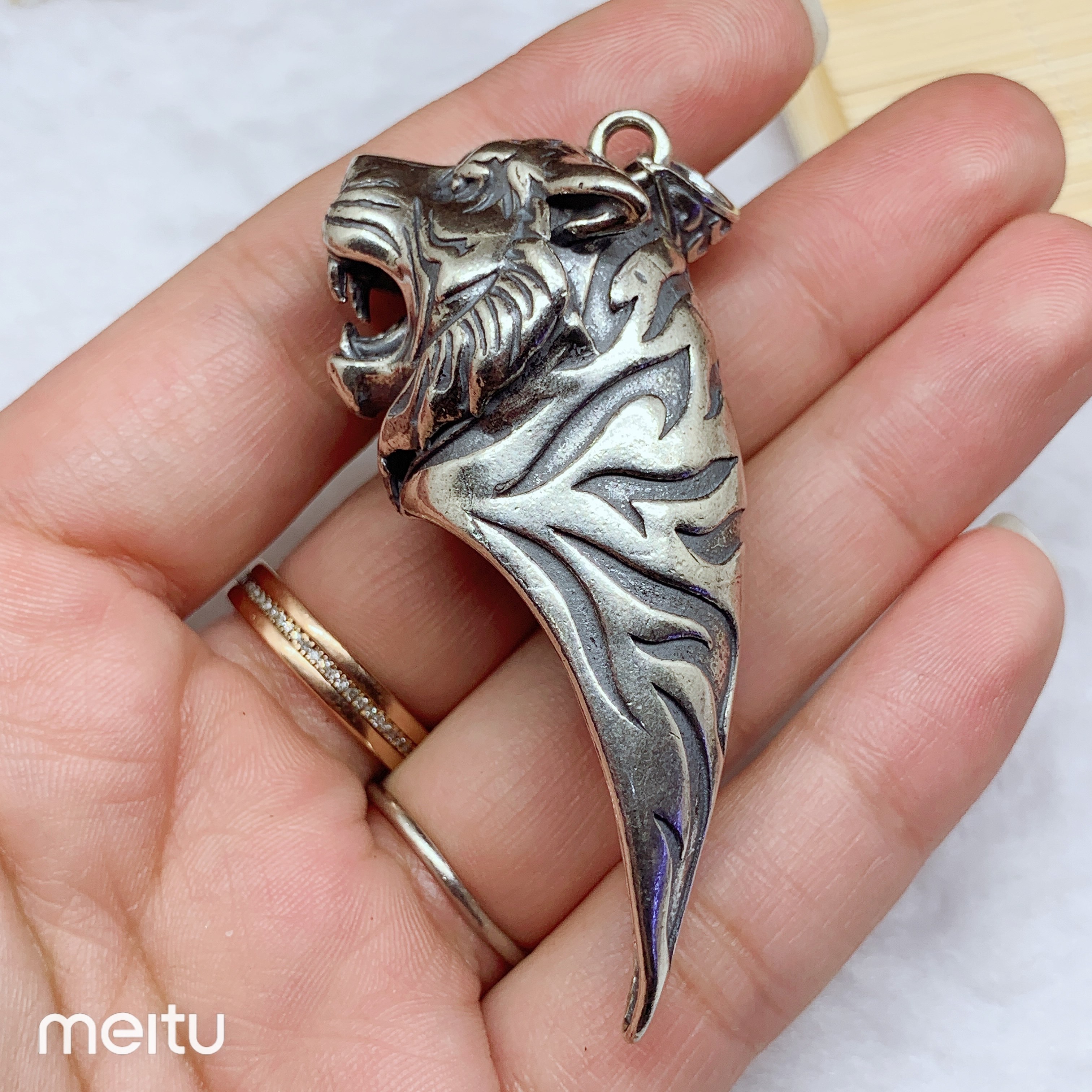 特价包邮复古纯银大牙牙齿镶嵌银套狼牙套包项坠