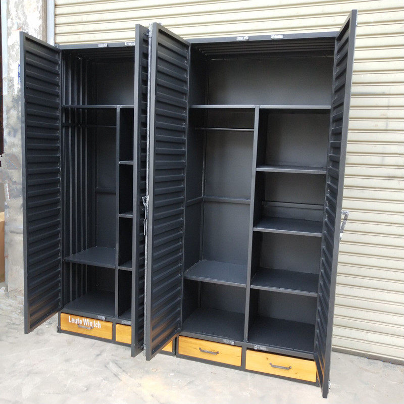 衣柜loft工业铁艺集装箱复古收纳服装店落地实木衣柜