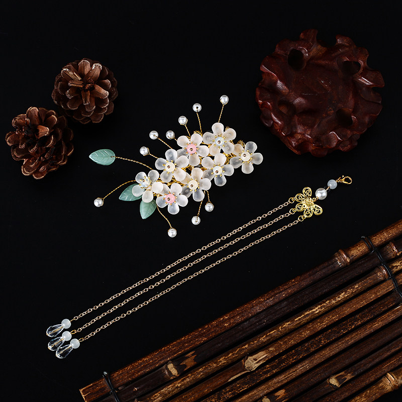 古风发饰古装配饰步摇流苏仙气发夹古代对夹汉服头饰全套边夹饰品