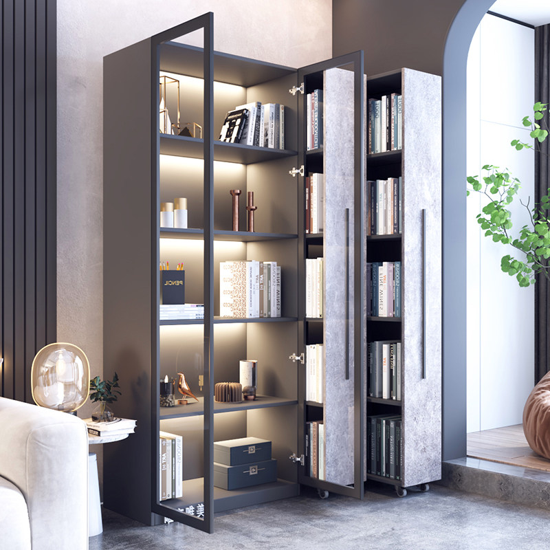 转角书柜现代轻奢落地防尘书橱书架组合柜书房单个书柜