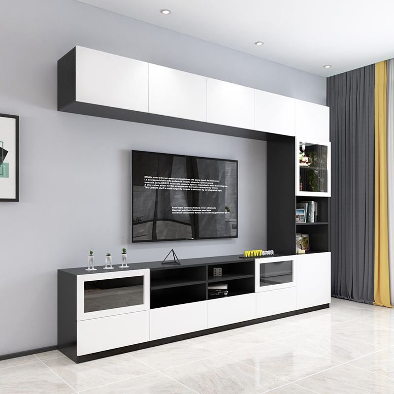 电视柜黑白现代简约组合墙柜小户户型轻奢挂墙背景墙电视柜