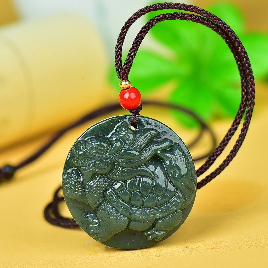 正品新疆和田青玉招财转运龙龟吊坠男女天然颈饰
