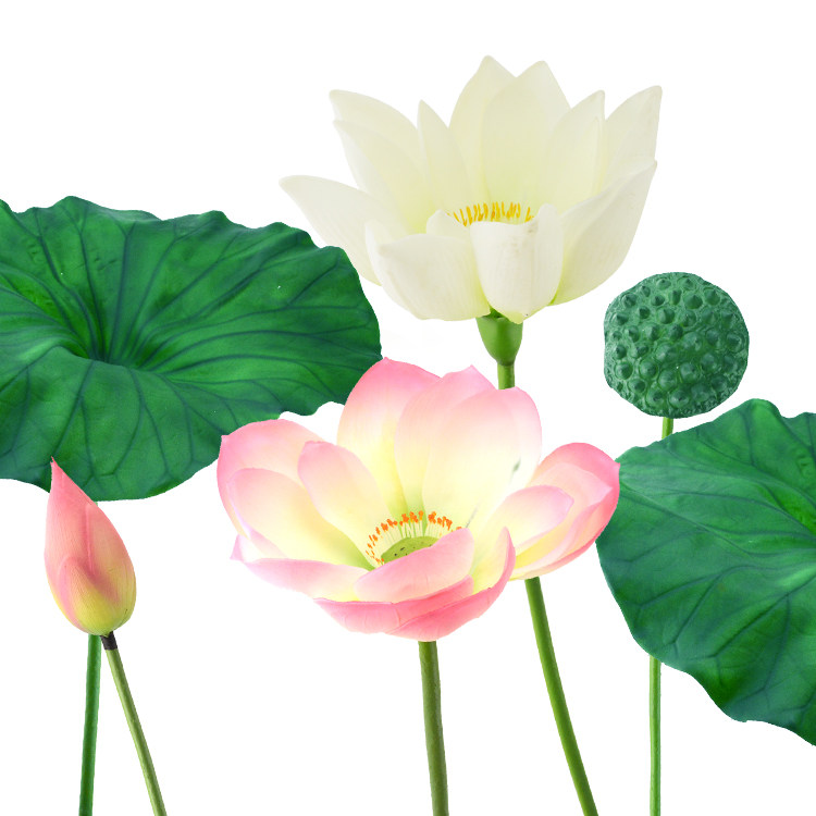 荷叶仿真带杆莲蓬荷花水池装饰花莲莲花摆件仿真绿植