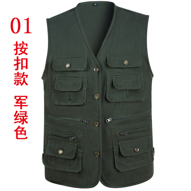 Spring and autumn middle-aged and elderly men's cotton dad jacket vest multi-pocket vest photography vest men's vest fishing Spring and autumn middle-aged and elderly men's cotton dad jacket vest multi-pocket vest photography vest men's vest fishing