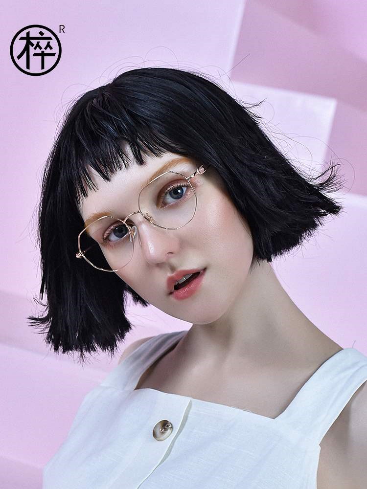 眼镜木卒纯钛多边形镜框女可度数防蓝光辐射瘦脸眼镜架