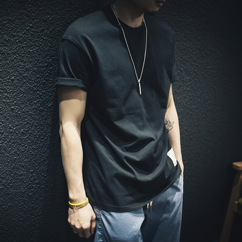 夏季黑色短袖t恤男宽松纯棉潮牌大码半袖胖子加肥加大潮流体恤潮