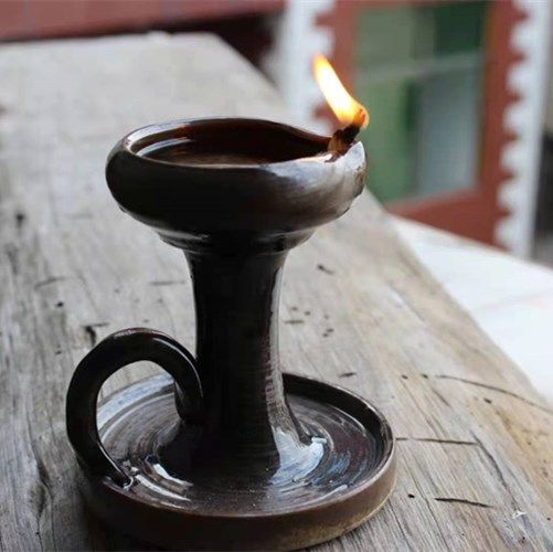 复古古风烛台陶瓷香油灯盏老式煤油灯酥油中式酥油灯