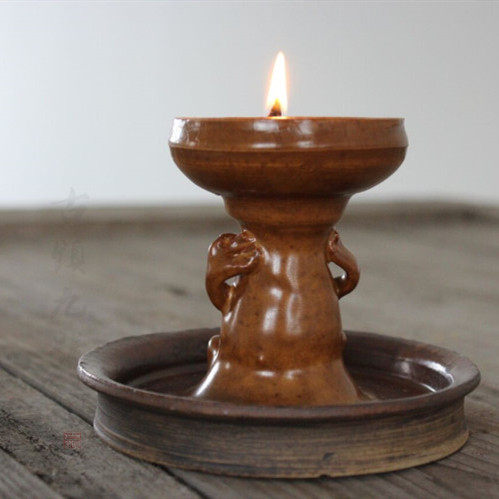 油灯仿古做旧老式煤油灯古代蜡烛烛台陶瓷酥油烛台
