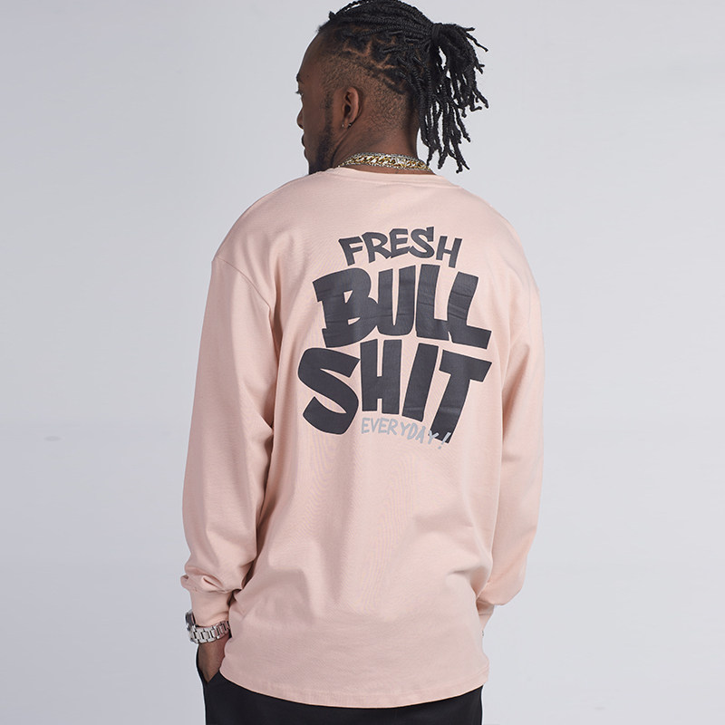 otrs早春圆领hiphop印花长袖街舞嘻哈袖男美式t恤