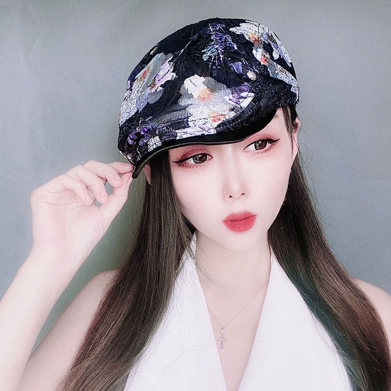 网纱女人帽子春夏花朵鸭舌帽韩版潮流休闲逛街帽子