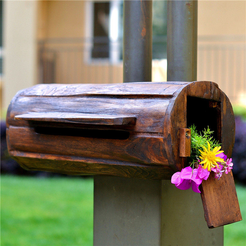 泰国国泰太老木头圆筒长款信报箱室外防雨田园意见箱