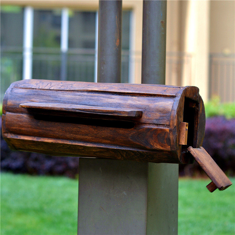 泰国国泰太老木头圆筒长款信报箱室外防雨田园意见箱