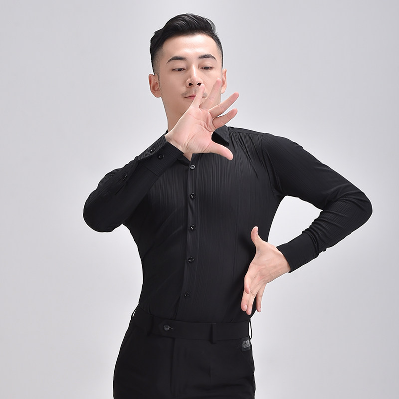 欢舞阁新款高端网红拉丁舞服男上衣专业练功黑色拉丁舞上装