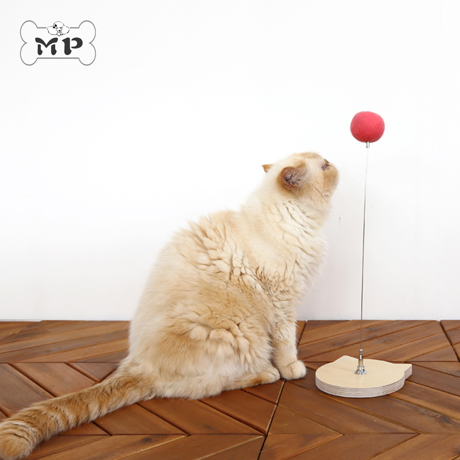 memorypet韩国代购宠物玩具猫咪木座羊毛毛毡球逗逗猫棒