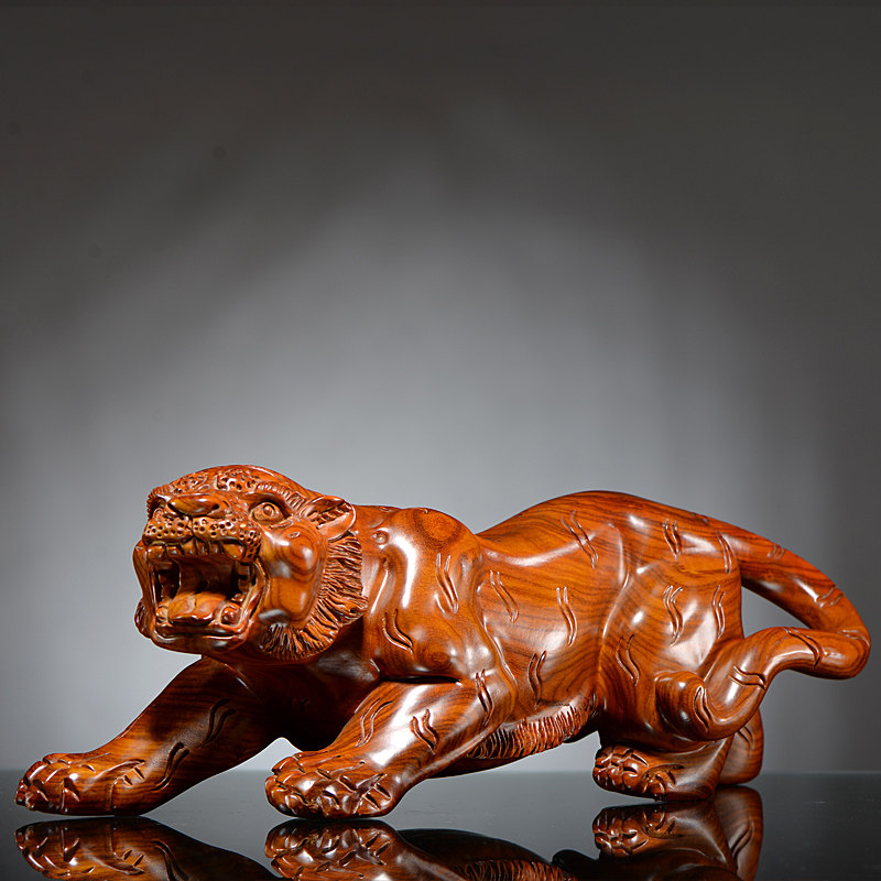 黄花梨木雕老虎摆件风水招财实木雕刻工艺品红木木雕