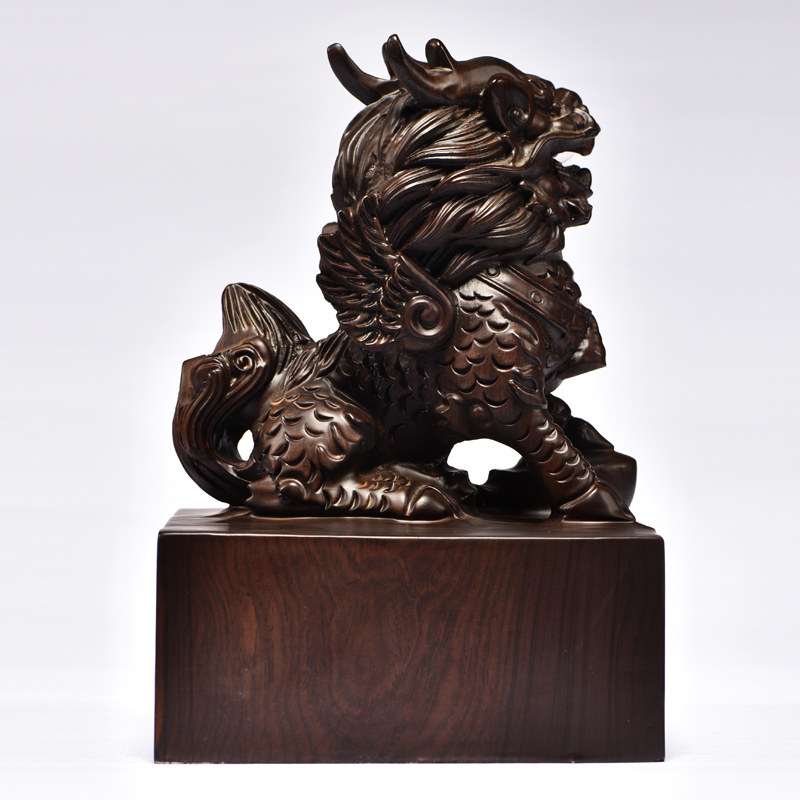 摆件檀木木雕方形麒麟印章木质玉玺官印私印木雕