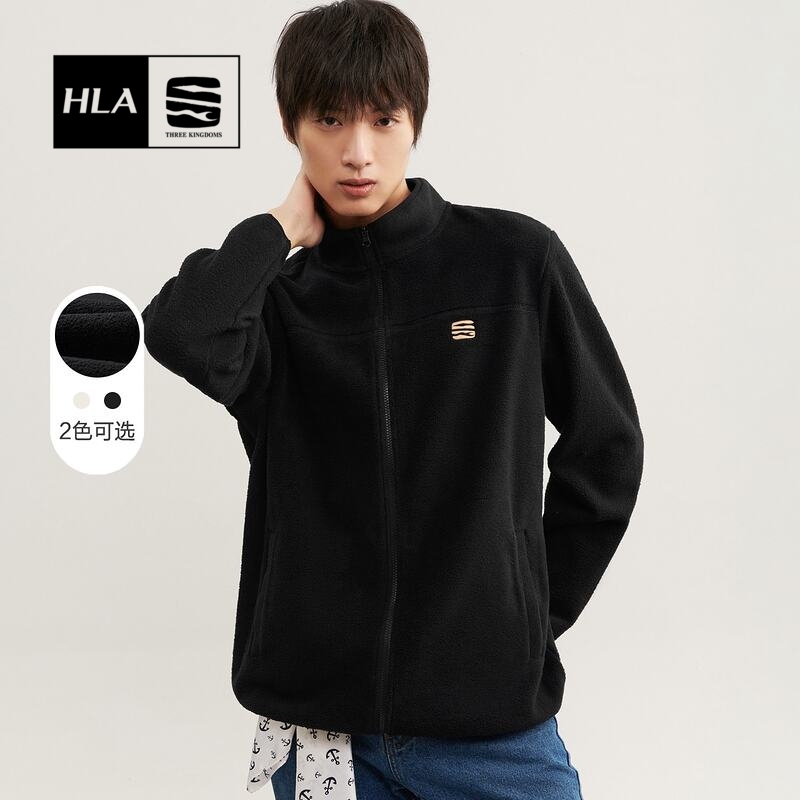 HLA/海澜之家三国系列绒感夹克2021秋季新品纯色款字母绣花外套男