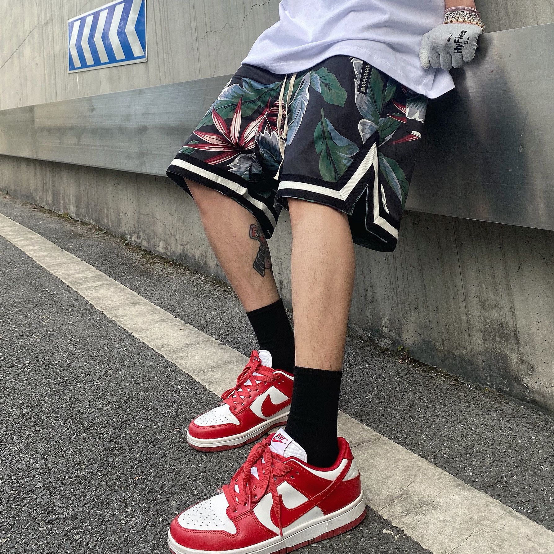 短裤欧美fog花卉树叶男高街开叉宽松休闲沙滩休闲裤