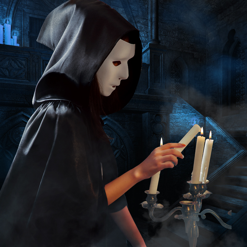 万圣节服装成人儿童黑色斗篷披风男巫巫师死神服饰