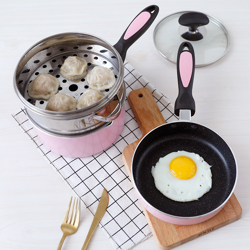 早餐锅具套装组合16cm奶锅煎锅麦饭石不沾锅迷你宝宝辅食锅小汤锅