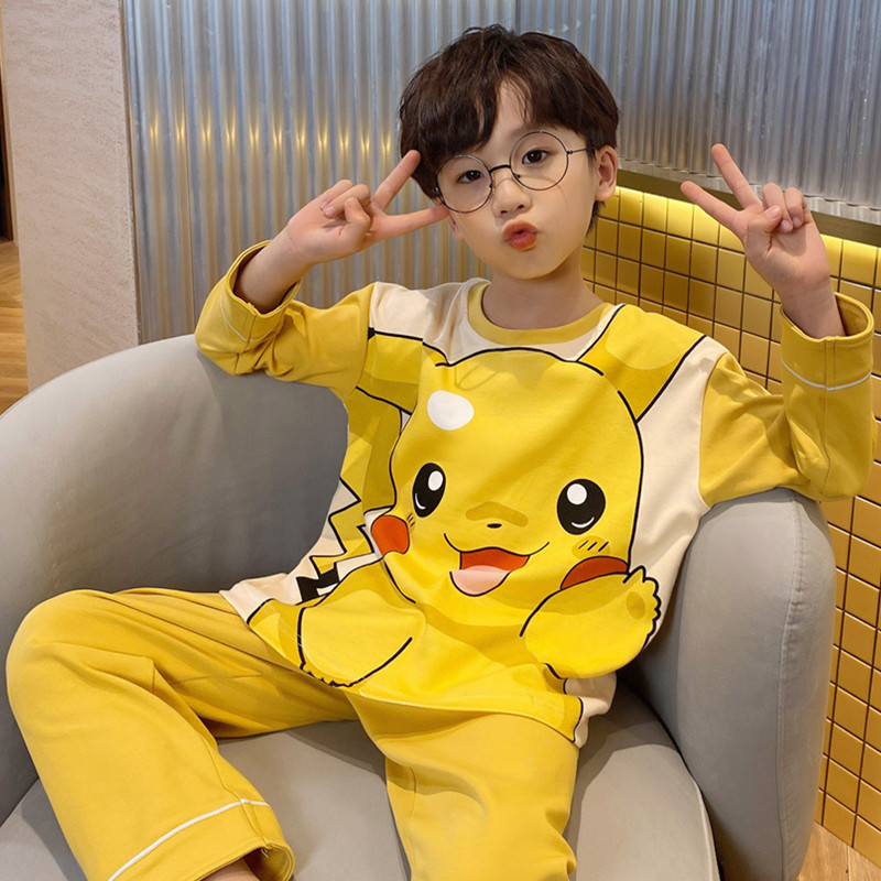 精灵宝可梦衣服儿童睡衣春秋纯棉长袖皮卡丘男孩家居服套装