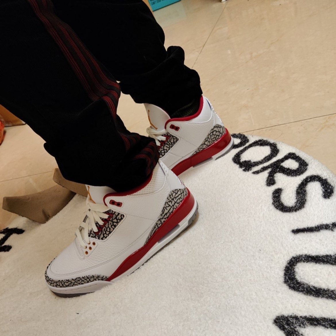 airjordanaj3白红爆裂裂纹中帮实战篮球球鞋篮球鞋