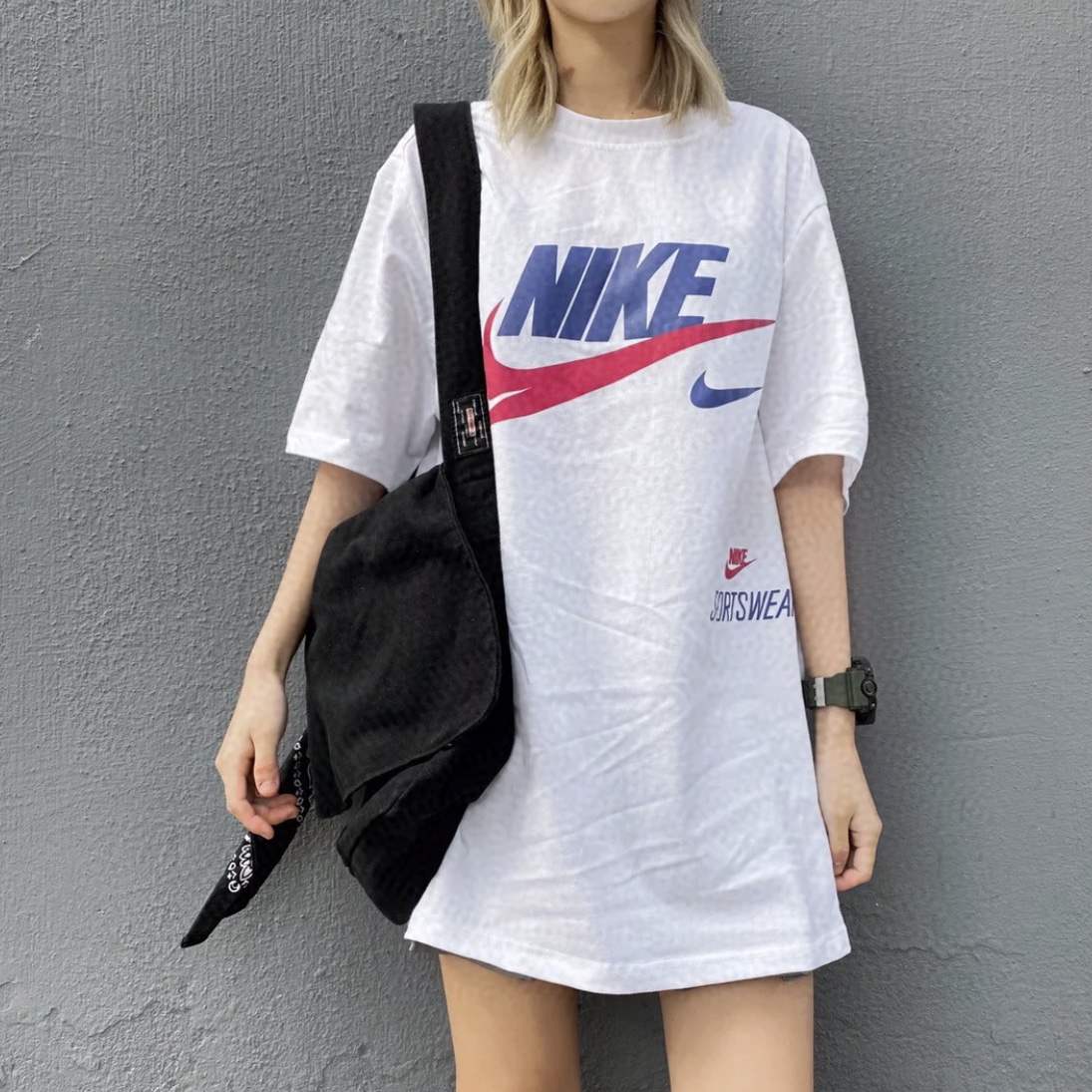 nike耐克swoosh双钩七钩解构男女情侣运动t恤