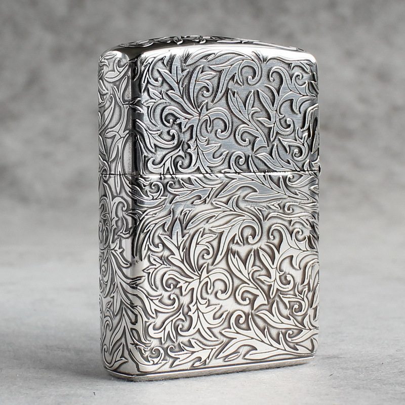 正品zippo防风打火机日版银色盔甲五面环绕唐草zippo