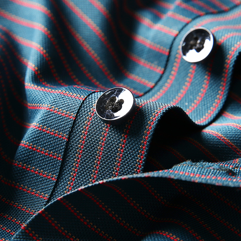 儒雅绅士 时尚撞色虚线条纹 夏季透气薄款休闲短袖POLO衫男爸T恤