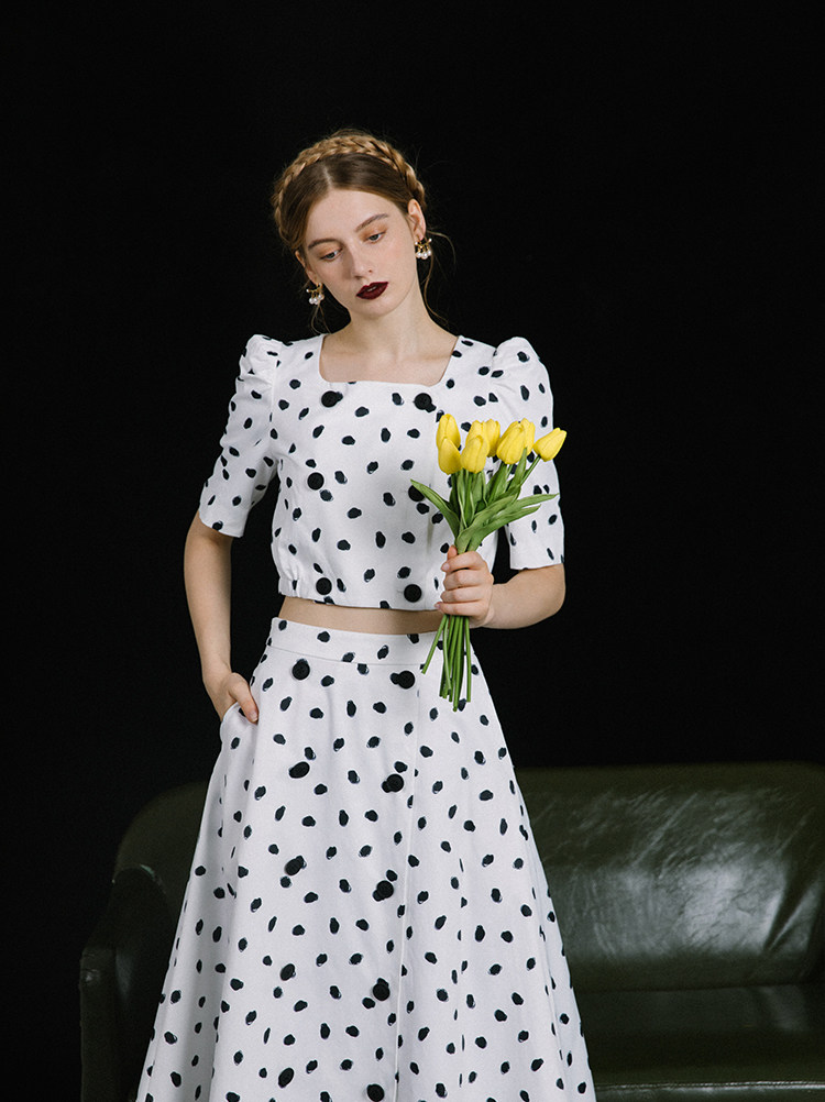 untilnow原创设计法式复古赫本波点高腰连衣裙连衣裙