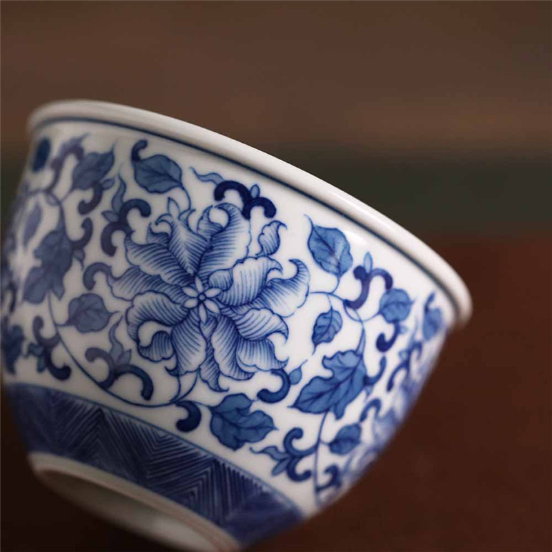 青花重工手绘叶纹翁缸杯景德镇手工主人小号复古茶杯