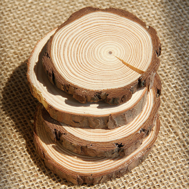 木片zaker双面打磨实木年轮松木圆木摄影装饰干花
