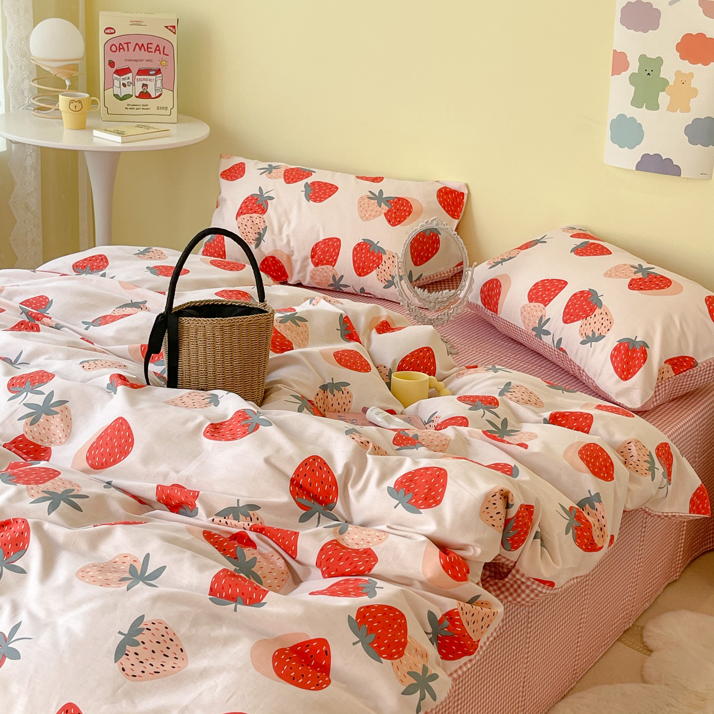 月亮睡了草莓纯棉四件件套可爱床单韩国ins床品套件