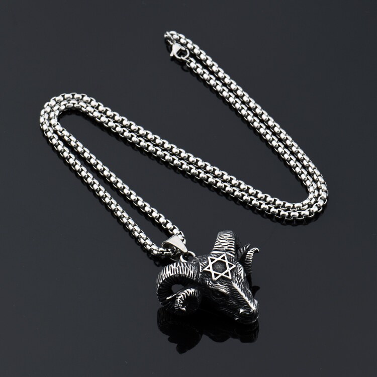 goofan欧美日韩时尚六芒星羊头嘻哈项链挂饰男钛项链
