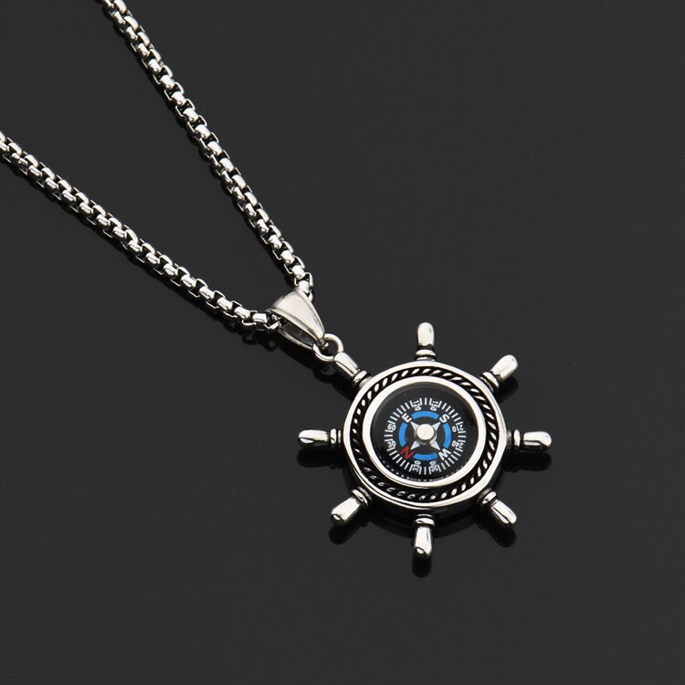 goofan欧美日韩时尚船锚指南针嘻哈项链挂饰男钛钢女长款stn636