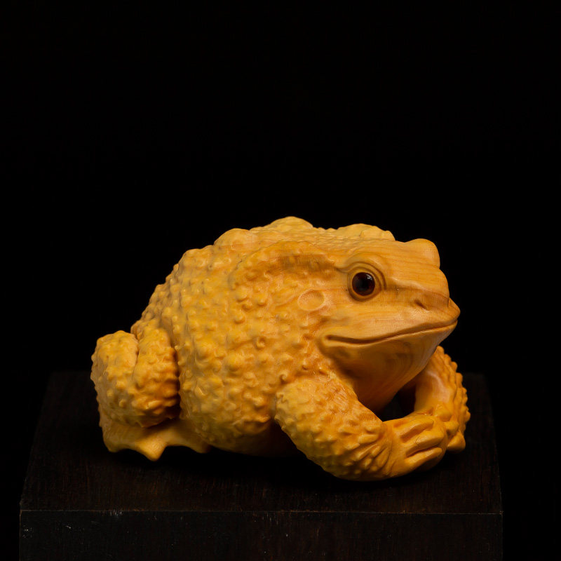 黄杨木木雕文玩小蟾蜍风水客厅物件盘玩木雕