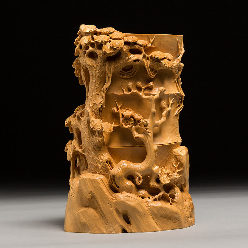 小叶黄杨木雕办公室家居手工雕刻工艺品根雕笔筒根雕