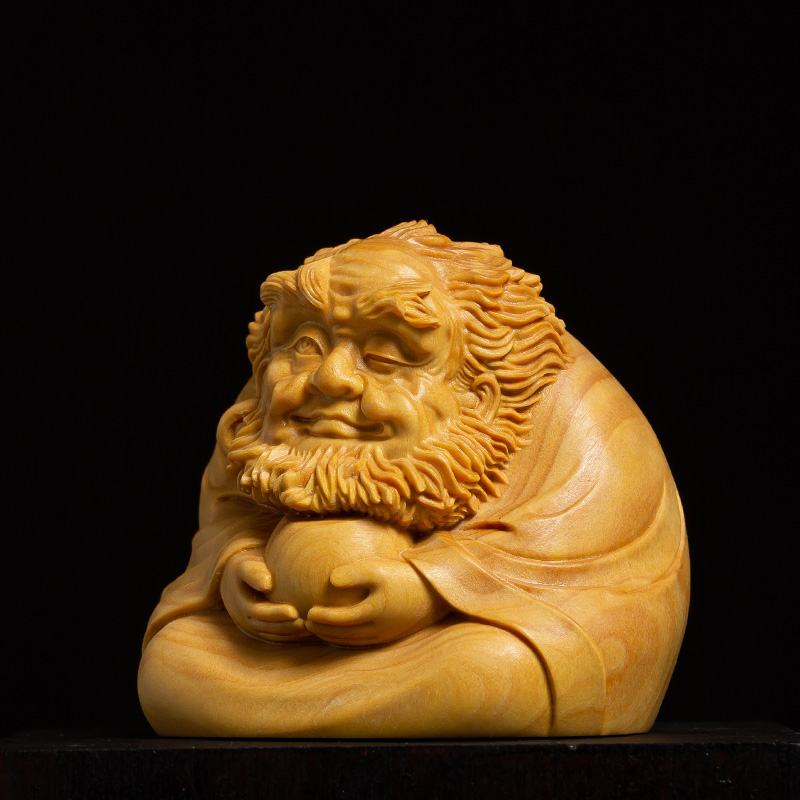 小叶禅意达摩摆件佛像人物木雕家居风水黄杨木手把木雕