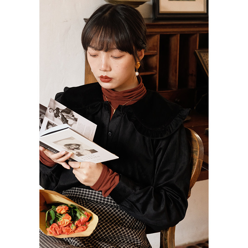 九折惠商城 女装 sense 灯芯绒衬衫女秋冬季2020新款法式复古荷叶边大