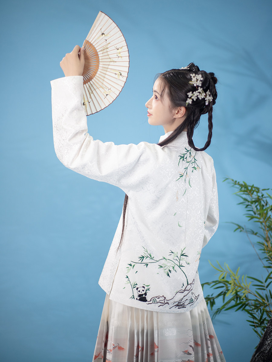 九天汉韵原创设计汉服明制立领对襟刺绣白色汉服