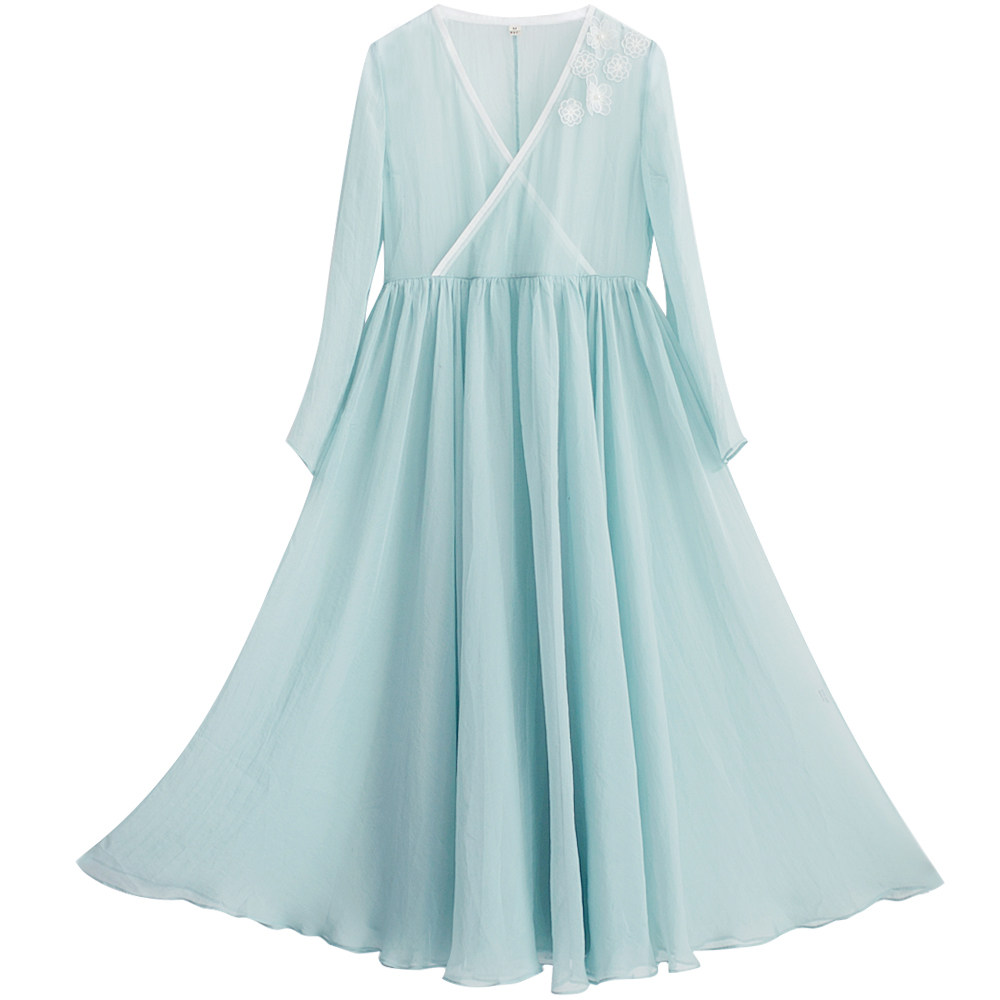 【三生三世系列】2017夏季新款汉服长裙仙美风连衣裙女裙子立体花