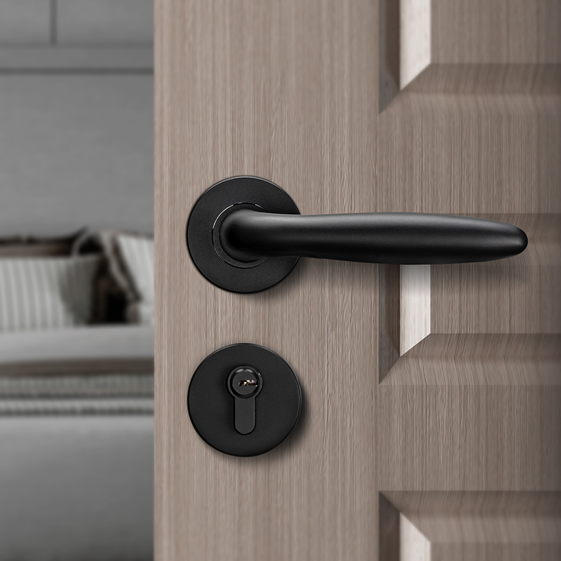 静音名门门锁室内卧室分体黑色房门把手实木门机械门锁