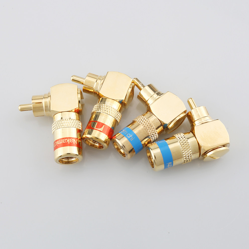 插头中道高档免焊rca莲花90度直角弯透音频端子