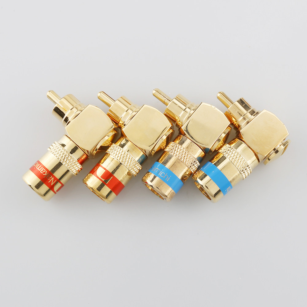 插头中道高档免焊rca莲花90度直角弯透音频端子