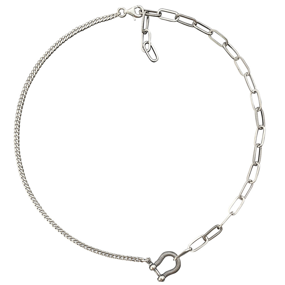 不拘925纯银马蹄扣吊坠男士项链欧美拼接锁骨链简约街头潮银饰