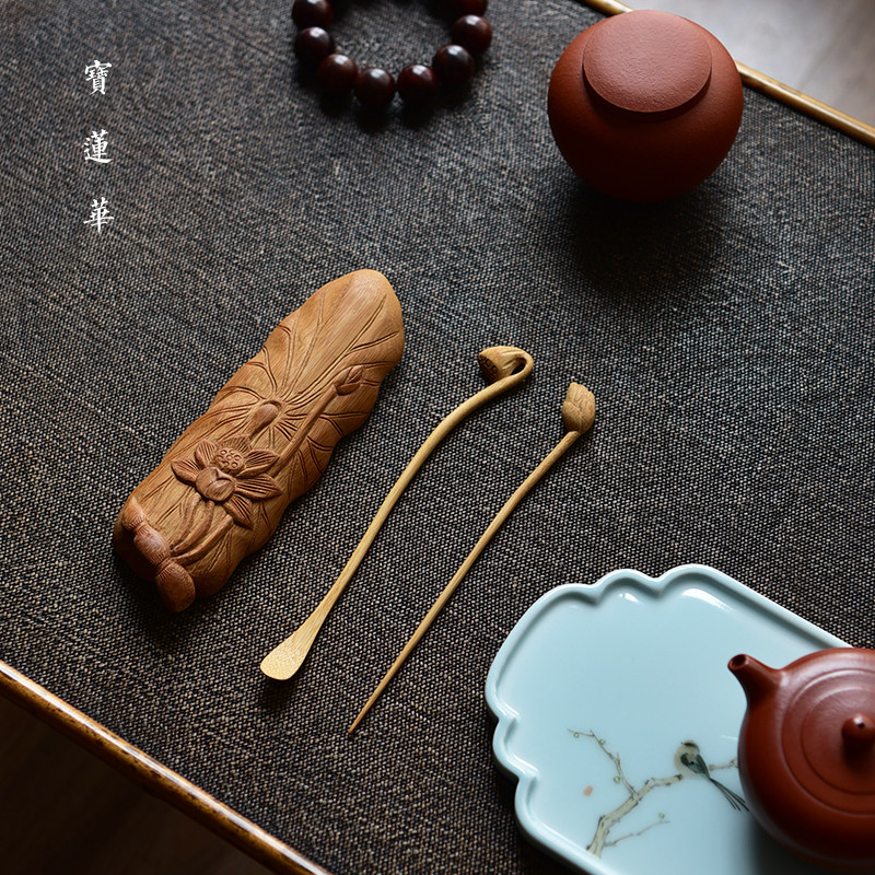手工精雕雕刻莲荷竹茶则茶拨茶针三件件套竹茶茶道