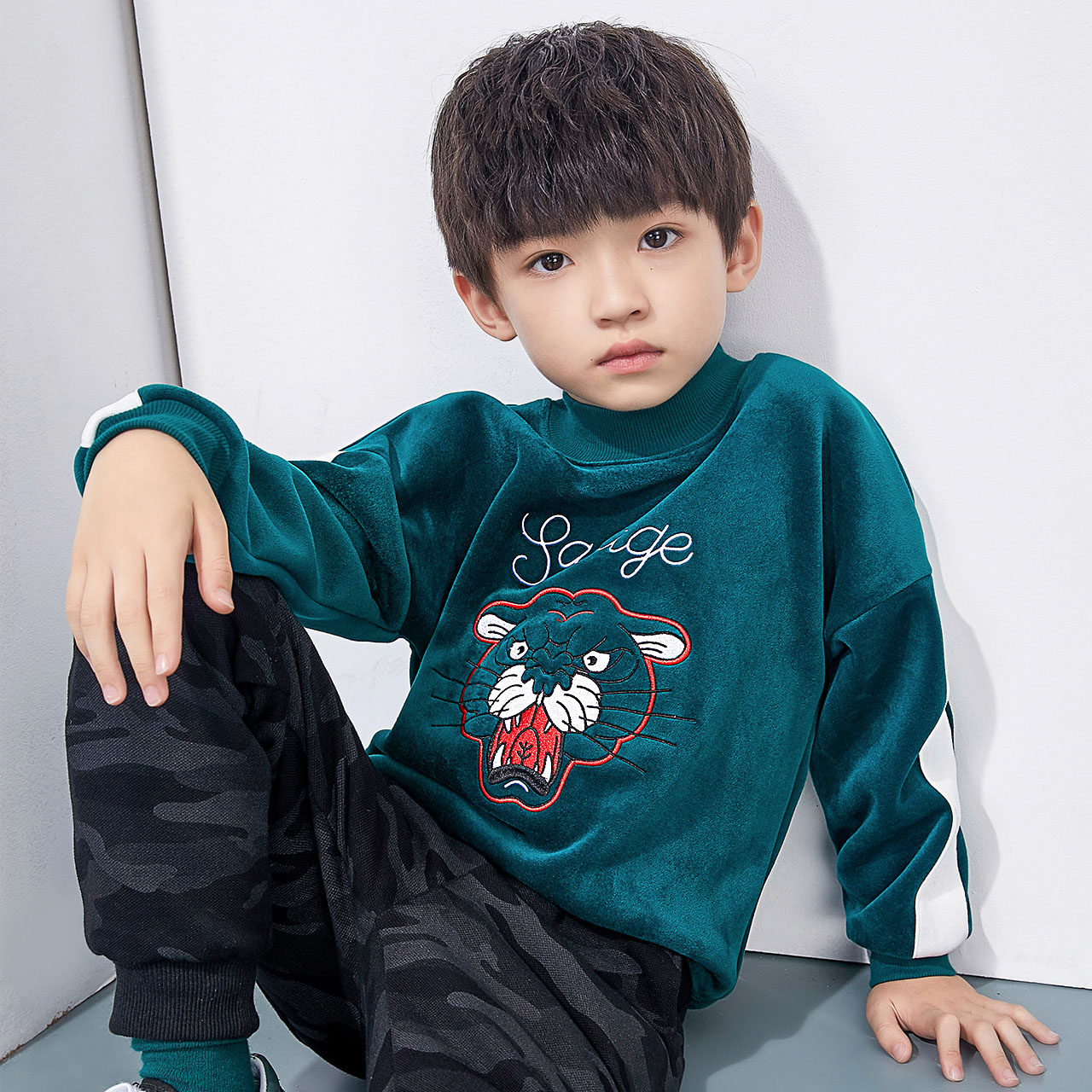 男童加绒卫衣2018冬装新款儿童中大童刺绣外套男宝宝宽松上衣加厚