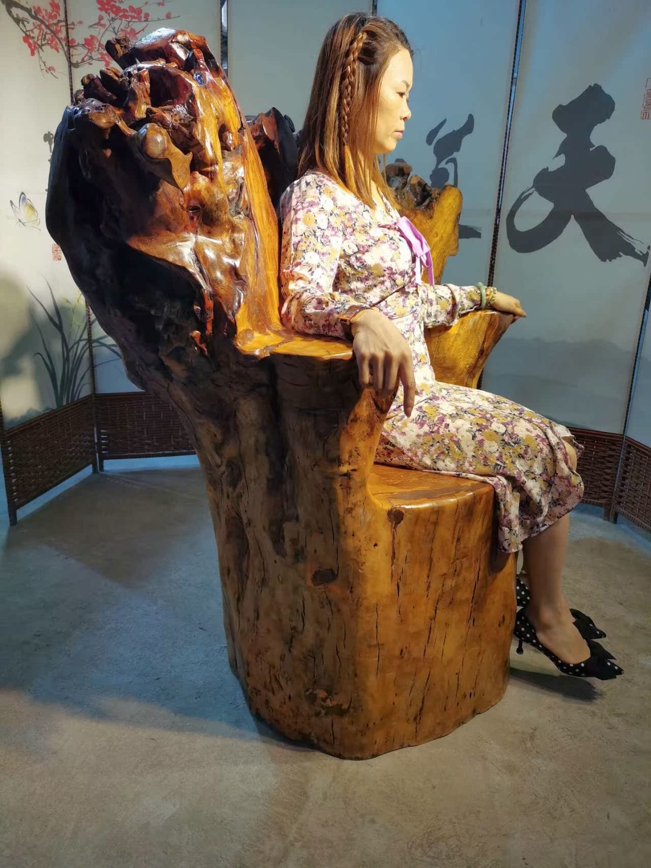 大型天然树根椅子根雕背椅整体实木凳子主人根雕凳子